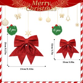 SEPGLITTER Christmas Bow, SEPGLITTER 10 Packs Red Christmas Bows Large Bow Christmas Tree Decorations Glitter Christmas Wreath Bow, 24 x 21 cm + 15 x 12 cm