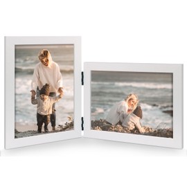 JD Concept Vertical Horizontal Combo, Double 4x6 White Wood Foldable Picture Frame, Opening 3.5x5.5, Stand on Desk-top, Portrait and Landscape View