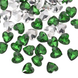 sourcing map 50Pcs Heart Rhinestones, 10mm Pointed Back Heart Glass Rhinestone Gems Crystal for Jewelry Making Costume DIY Crafts, Grass Green