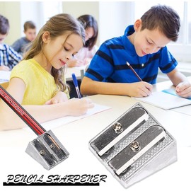 Silver Magnesium Pencil Sharpener Survival,1/12pcs Metal Pencil Sharpener Magnesium,Hand Held Pencil Sharpener, 2-Hole Pencil Sharpener Magnesium Alloy Wedge Profile, Alloy Pencil Sharpener (12)