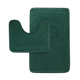 GC GAVENO CAVAILIA Memory Foam Bath Mat Non Slip - Extra Soft Highly Water Absorbent Bathroom Mat Sets 2 Piece - Greek Toilet Rug (50 x 80 cm) & Pedestal Set (50 x 40 cm) - Washable - Green