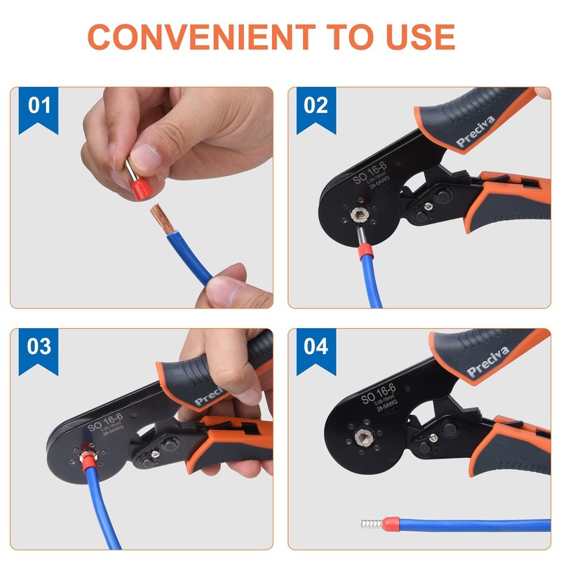 0.08-16mm² Ferrule Crimping Tool, Preciva AWG 28-5 Hexagonal Crimping Tools,