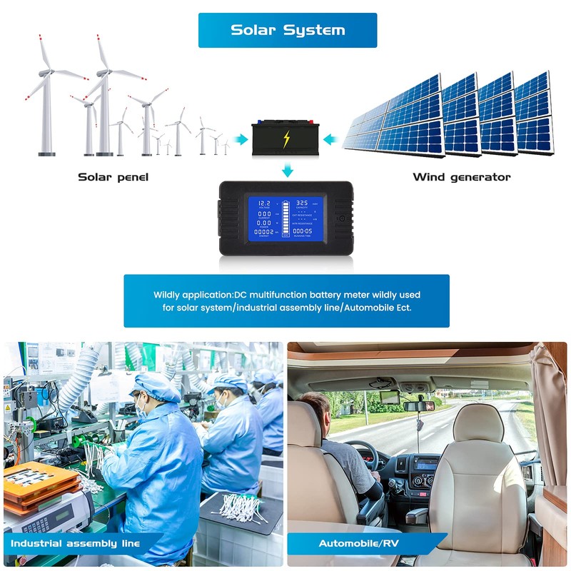 CGELE DC Multifunction Battery Monitor Meter with Shunt,0-200V,0-300A, LCD Display
