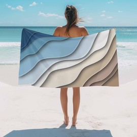 Beach Towel Blue Brown Modern Geometric Bath Pool Towels Ombre Blue Abstract Soft Absorbent Beach Towels Large Quick Dry Lightweight Camping Travel Yoga Gym Swim Towels for Adult Kids 35x70 Inch