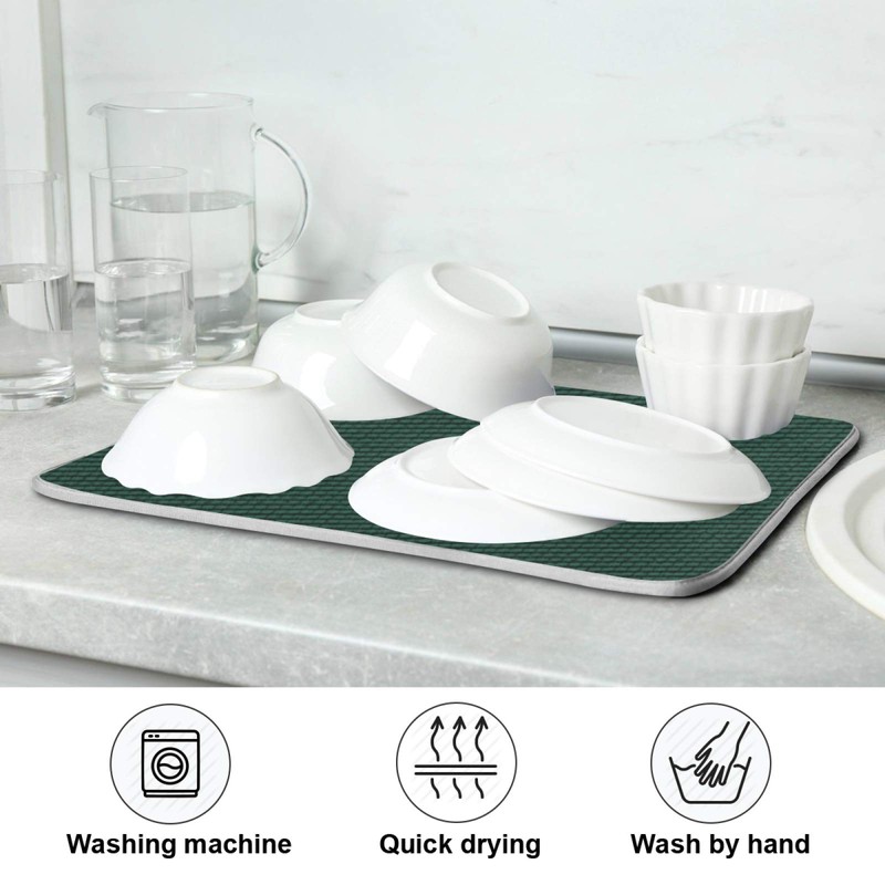 Qilmy Hunter Green Dish Drying Mats Tableware Absorption Water Mat