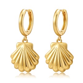 SANNYRA Shell Earrings for Women - 14K Gold Plated Earrings - Hoop Dangle Earrings Jewelry - Gold Huggie Hoop Earrings for Women