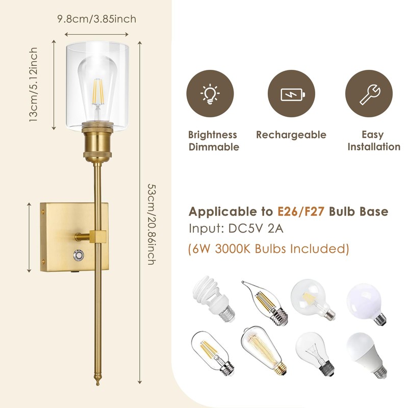 Neoglint Battery Operated Wall Sconces Set of 2, 5000mAh Rechargeable