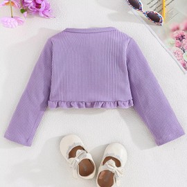 Adixun Girl Cardigan Long Sleeve Knitted Cardigans Button Plain Beolero Shrug(Purple, 7-8 Years)