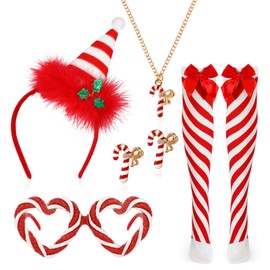 HOWAF Candy Canes Costume Christmas Costume Women's Christmas Headband Christmas Headband Christmas Headdress Christmas Glasses Stockings Candy Cane Earrings Necklace for Christmas Costume