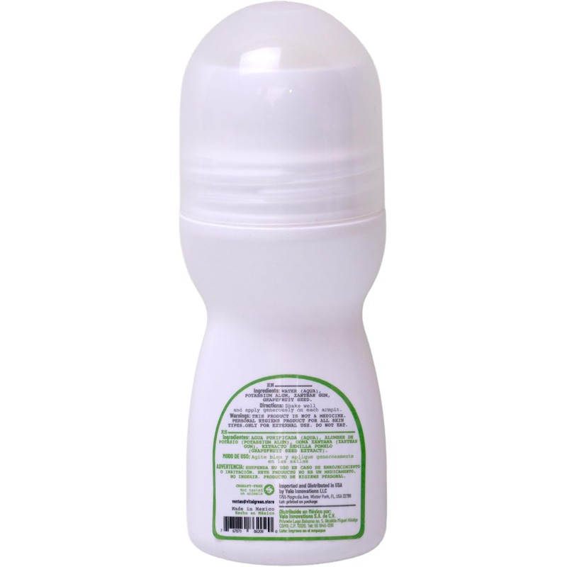 Vital Green Desodorante Roll-On Natural, Alumbre de Potasio, 90ml, 3pk