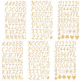 6 Sheets 3D Puffy Gold Letter Stickers, 316 Pcs Alphabet Number Stickers
