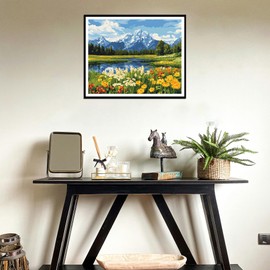 Grand Teton Paint by Number, Grand Teton National Park Paint by Numbers Kit for Adults, Mountains Landscape Canvas Wall Art, Lake Tree Wildflowers Acrylic Painting Home Decor(16x20inch, Unframed)