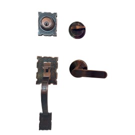 LOCKSET4U Reversible Front Door Hardware Set LAMA, Heavy Duty Grip Entry Door Lock Set with Lever Handle Set and deadbolt, European Style, Antique Copper