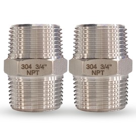 3/4" Male x 3/4" Male Hex Nipple Pipe Fittings, 304 Stainless Steel 3/4 inch NPT Male Threaded Pipe Adapter Fittings Equal Nipples Connectors, Male Straight Connector Pipe Fitting (3/4“, 2pcs)