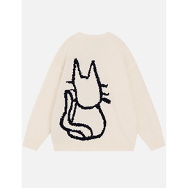 Aelfric Eden Women's Pullover Sweater Hand Drawn Cat Graphic Printed Oversized Sweater Fall Winter Fashion Couple Tops