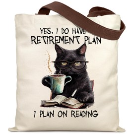 LOCKASEN Aesthetic Canvas Tote Bag Cat Book for Women and Cat Lover, Cute Black Cat Reusable Shopping Bags for Grocery