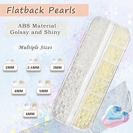 RODAKY 2 Boxes Flatback Pearls and Rhinestones for Crafting,Mixed Size Color Mix Resin Rhinestones for Nail Gems Bedazzling,White & Beige Half Pearl for Nail Jewelry DIY Crafts Nail Art Decoration