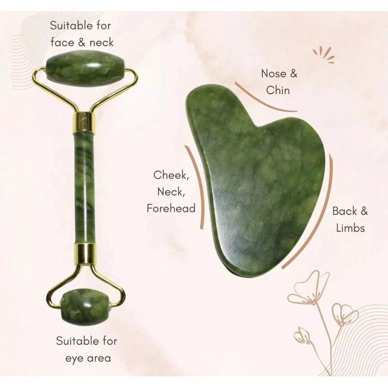 danielle creations Jade Dual-Sided Facial Roller & Gua Sha Set