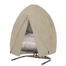 Easy-Going Patio Hanging Egg Chair Cover, UV Resistant Waterproof Outdoor Double Seat Swing Chair Cover with Zipper, Camel