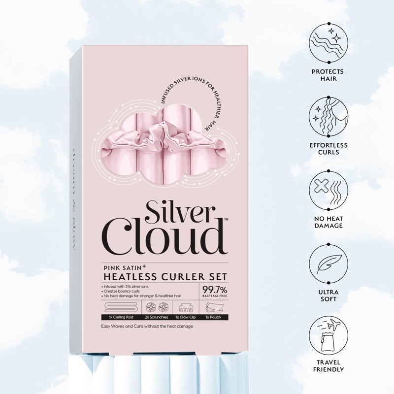 Silver Cloud Satin Heatless Curler Set Infused with Silver Ions