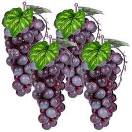 CLESDF 4 Bunches Plastic Purple Grapes, Artificial Fake Grapes Lifelike Simulation Fruits for Wedding Home Kitchen Party Decor Photography Prop