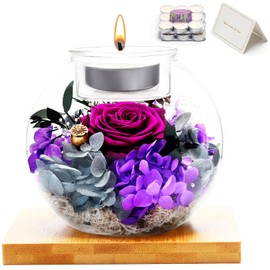 Flowers for Delivery, Preserved Flower in Glass Dome with Scented Candle, Long Lasting Rose Gifts for Women Wife Girlfriend on Christmas Mothers Day Valentines Day Birthday (Purple)