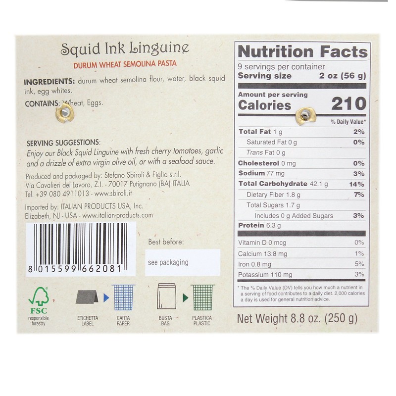 Sbiroli Flavored Linguine (Squid Ink, 4 pack)