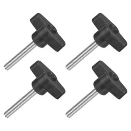 QUARKZMAN Pack of 4 T-wing Screws with Handles Thumb Screws, M6 x 40 mm Male Screw Knob 304 Stainless Steel Thumb Screw Handle 36 mm Diameter, Black