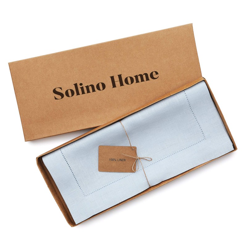 Solino Home Light Blue Linen Table Runner 108 Inches Long