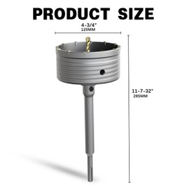 METOTY 4-3/4" Concrete Hole Saw,120mm Masonry Hole Saw, with 220mm SDS Plus Shank Connecting Rod for Concrete Brick Cement Stone Wall Drilling Home Improvement