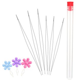 6 Pieces Beading Needles, 2 Sizes Long Straight Beading Embroidery Needles with Needle Bottle and 3 Pcs Bead Needle Threader for Jewelry Making(4.52inch+5.03inch)