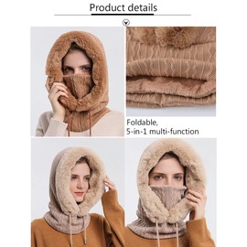 YAMEE Balaclava Women's Face Mask Winter Warm Balaclava Slip-On Hat Ski Hat Cycling Hat Scarf Headwear Plush Velvet Cap Skiing Cycling, 9876 / Pink