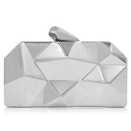 Milisente Women's Metal Clutch Bag Shoulder Evening Bag for Wedding Party Small(Silver)
