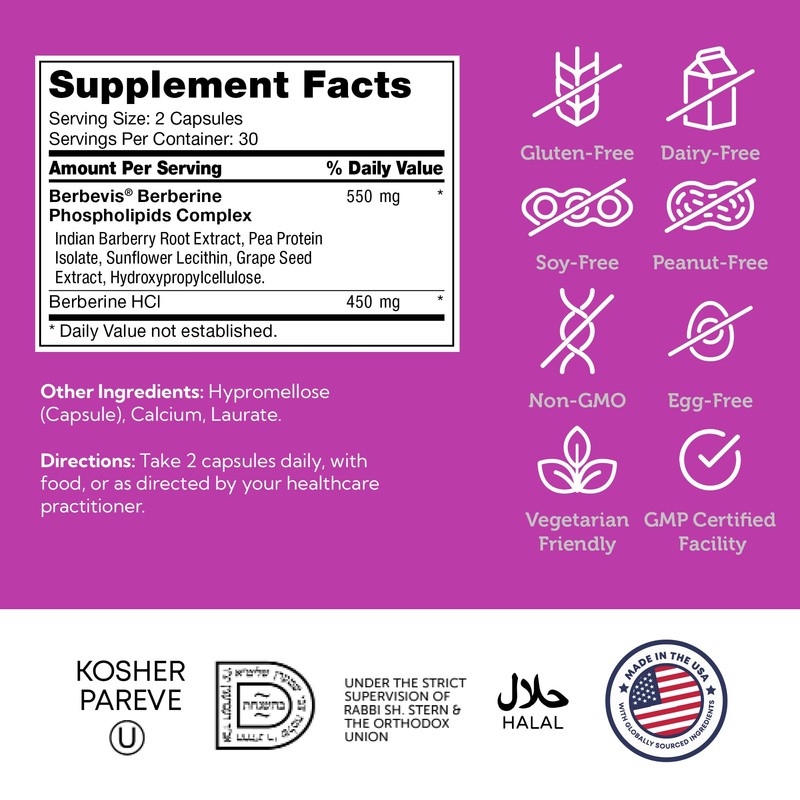 Zahler Berberine with Clinically Evaluated Berbevis, Metabolism and Glucos Support