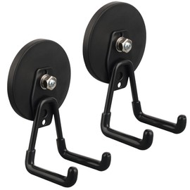 ULIBERMAGNET Heavy Duty Magnetic Garage Hooks,Strong Large Magnet Hooks for Power Drill,Garden Tools, Hose,Pegboard,Garage, Workshop,2 Pack Magnetic Storage Hooks for Hanging(Black/3.46INCH)