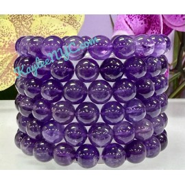 KayleeNYC Wholesale 6 Pcs Natural Amethyst  10mm 8” Crystals Stretch Healing Bracelet