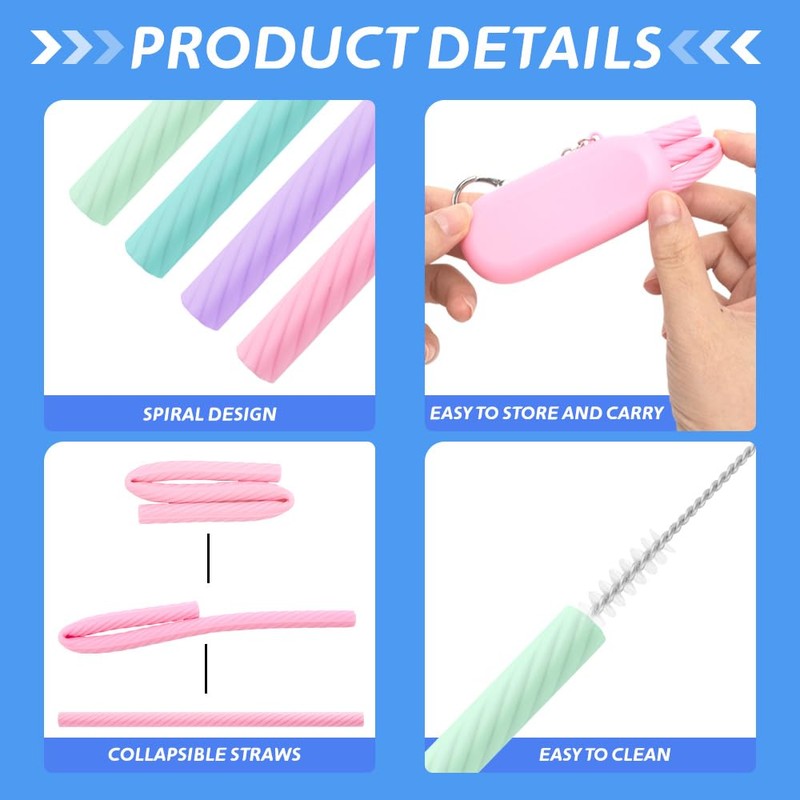 4-Pack Reusable Silicone Straws With Case & Cleaning Brush -