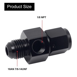 TunePro 10AN Male Flare to Female AN10 Swivel, with 1/8 NPT Fuel Pressure Gauge Port Take Off Fitting Adapter Aluminum Black