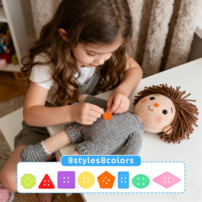 200 Pcs Big Bright Buttons for Kids 8 Colors and
