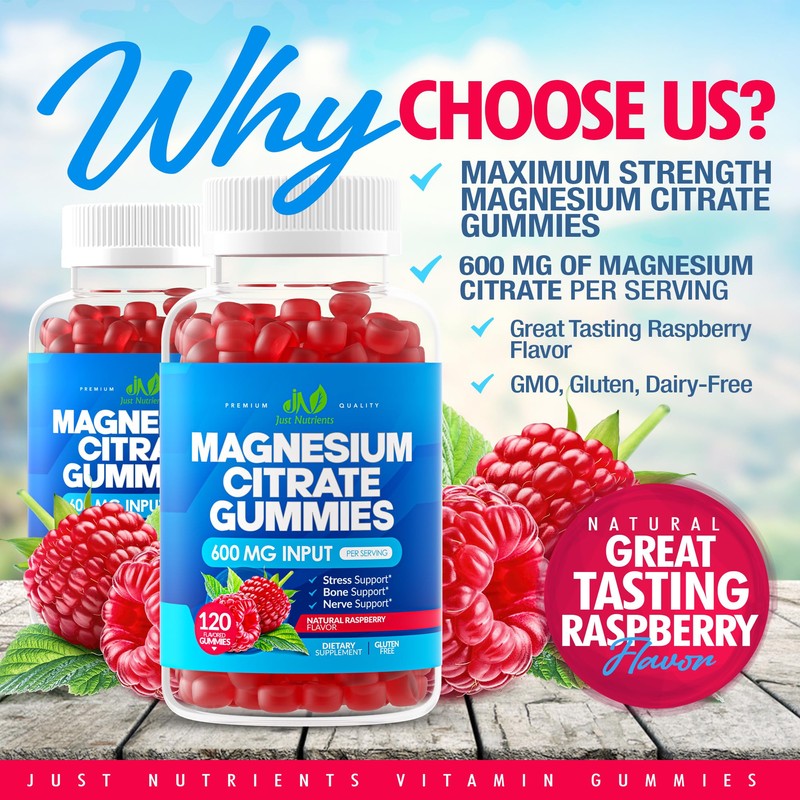 Magnesium Citrate 600mg Gummies (120 Count) - Maximum Strength, Supports