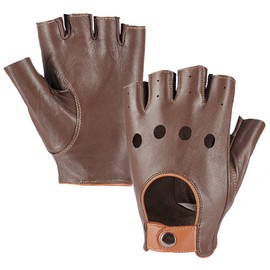 MGGMOKAY Fingerless Men's Half Finger Leather Drivers Gloves, BrownCamel, XL