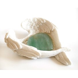 Stabilising Stone - Reiki Healing Energy Charged Small Green Aventurine Crystal Heart (2.5 cm) in White Angel Wings Dish