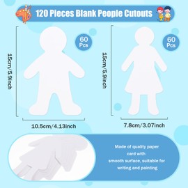 MixTeach 120 Pcs People Cutouts for Crafts Paper People Shapes 6'' Blank Boy Girl Creative Cut Out Person Die cuts for Kid Art Class Projects Classroom Bulletin Board Decor DIY Craft, White