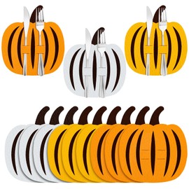Breling 36 Pcs Fall Thanksgiving Cutlery Holders Felt Pumpkin Silverware Utensil Holder Knife and Forks Thanksgiving Tableware Decorations for Home Autumn Harvest Party Supplies, 3 Colors