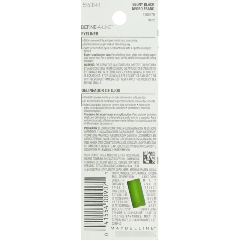 Maybelline New York Define-a-line Eyeliner, Ebony Black, 0.0