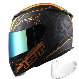 1STorm Motorcycle Full Face Helmet Skull King Matt Orange+ One Extra Clear Shield, Size Medium (55-56 CM,21.7/22.0 Inch)