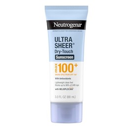 Neutrogena Ultra Sheer Dry-Touch Sunscreen Lotion, Max 100+ Broad Spectrum SPF 100 UVA/UVB Protection, Lightweight, Non-Greasy Sunscreen, Oxybenzone-Free, Antioxidant, Travel Size, 3 fl oz