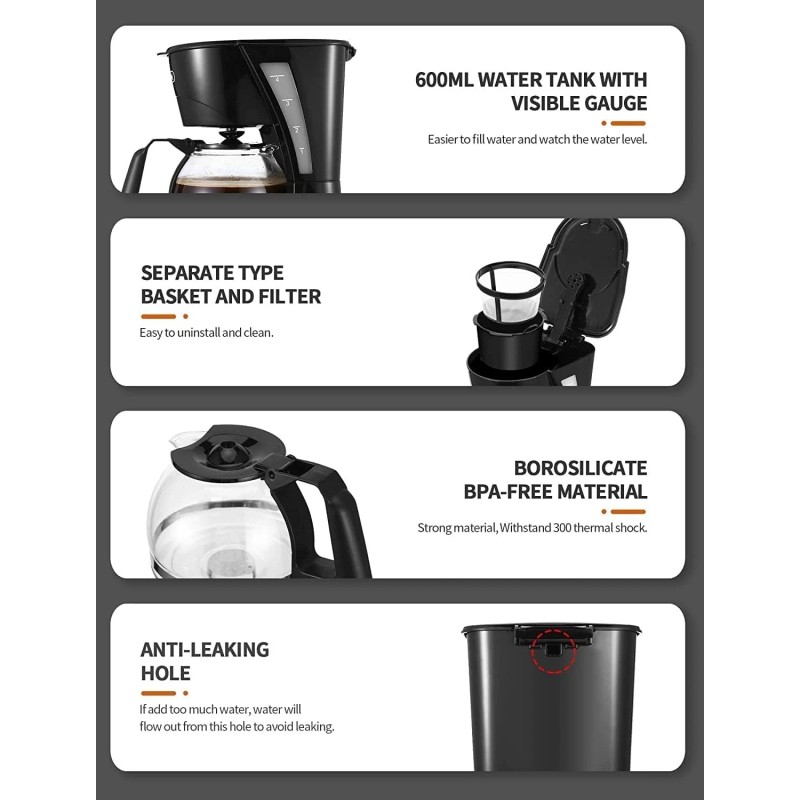 Gevi 4 Cups Small Coffee Maker, Compact Coffee Machine with