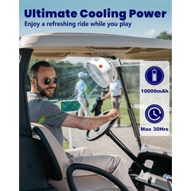 Tenvolti 10000mAh Clip on Fan, 8-Inch Golf Cart Fan Rechargeable with LED Light, 9 Speeds Strong Airflow, Ultra Quiet, 30Hrs Runtime, 360° Rotation, Cooling for Bed Camping Office Desk Dorm, White
