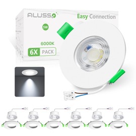 ALUSSO IP44 LED Recessed Spotlight, 230 V, Fixed, 5 W, 400 lm, 6000 K, Daylight, Ultra Slim, 2.5 cm, Splashproof, 60° Beam Angle, White Workshop Light, Set of 6 for Garage, Commercial Room, Kitchen